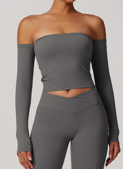 Customized Off-shoulder T-shirt long-sleeved yoga wear