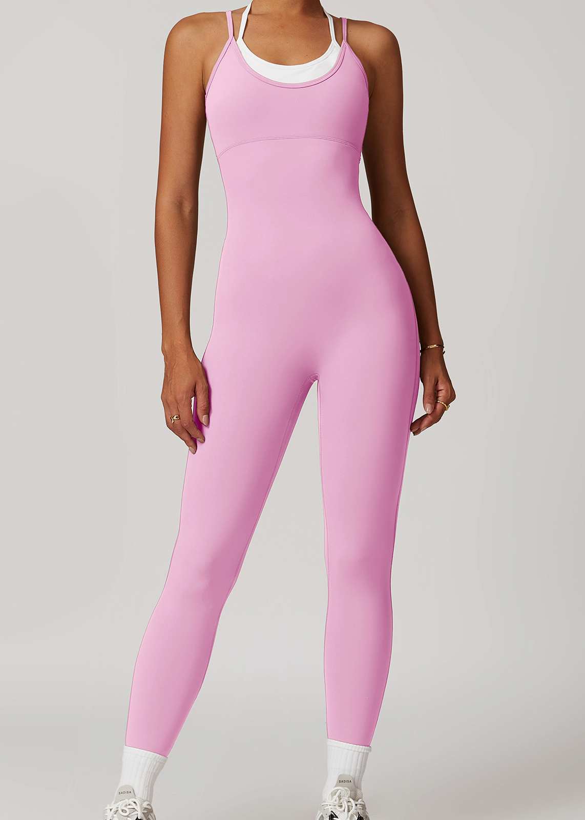 Customized Fake two-piece contrast color suspender sports jumpsuit