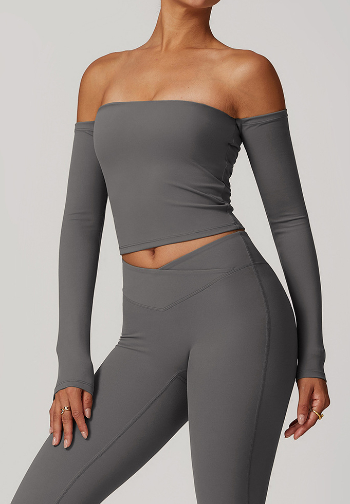 Customized Off-shoulder T-shirt long-sleeved yoga wear