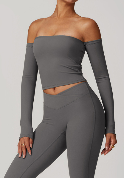 Customized Off-shoulder T-shirt long-sleeved yoga wear