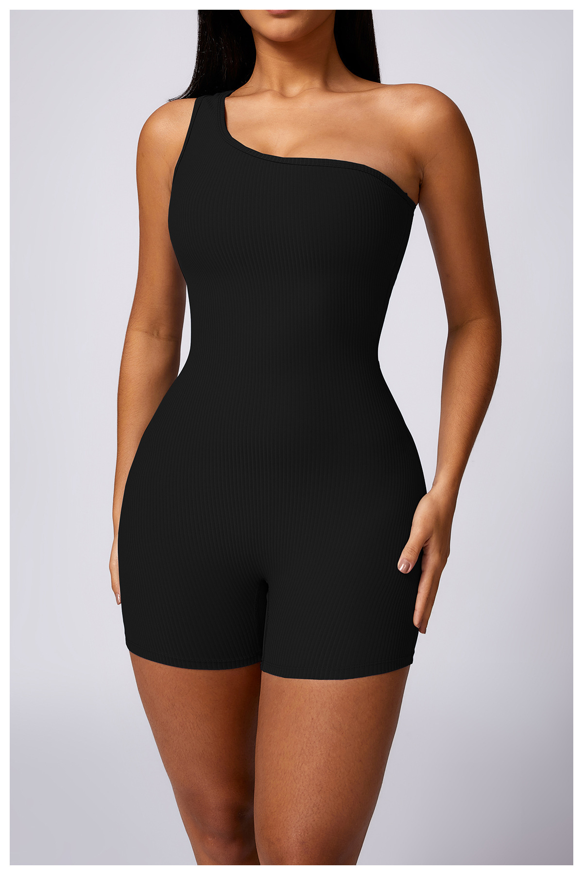 Customized Slanted One-Shoulder Athletic Tight Fitness Bodysuit