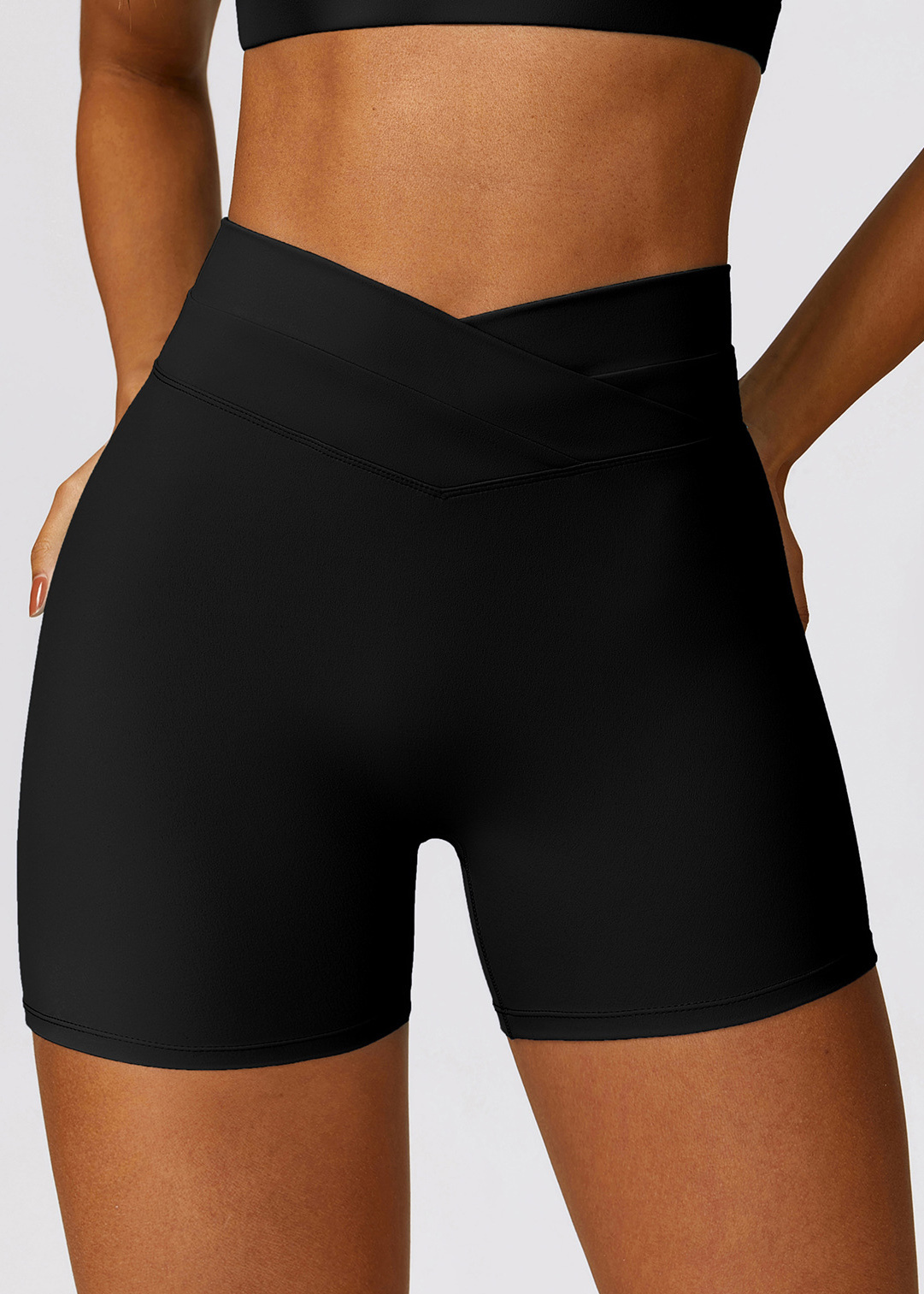 Customized Skinny Hip Lifting Brushed Crossover High Waisted Workout Shorts