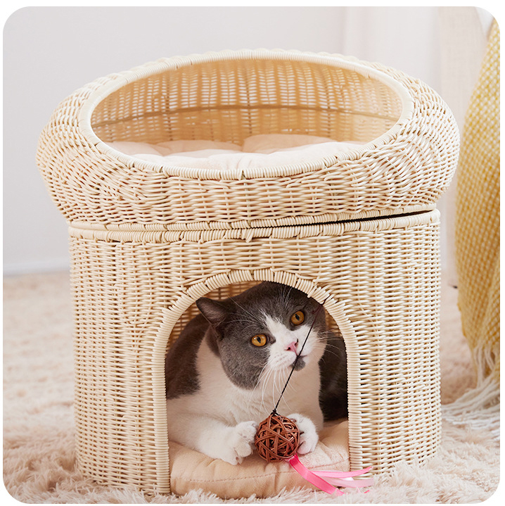 Woven Rattan Cat Bed Cave