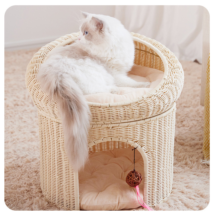 Woven Rattan Cat Bed Cave