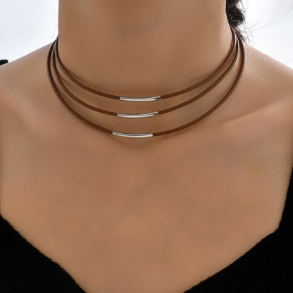 Multi-layer Bohemian Style Leather Rope Metal Collar Necklace 