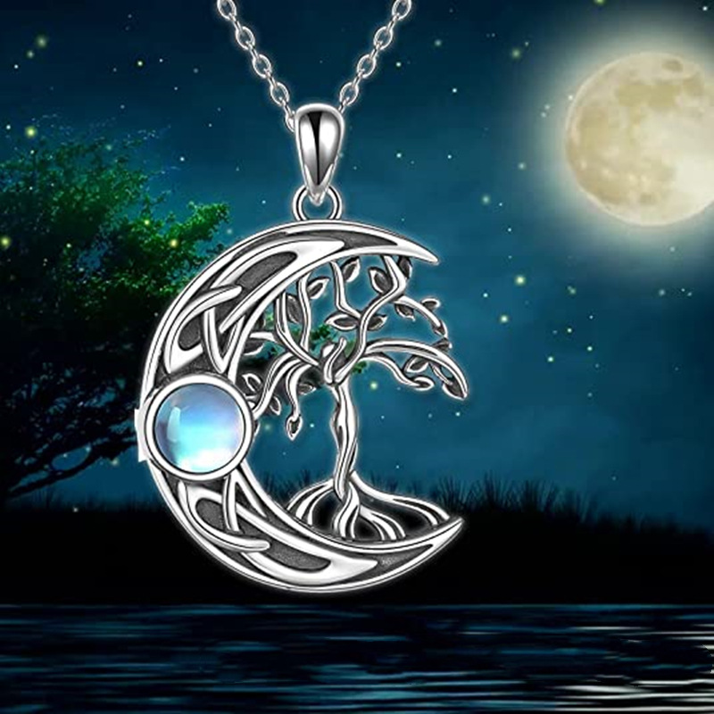 Moonstone Moon Tree of Life Pendant Necklace
