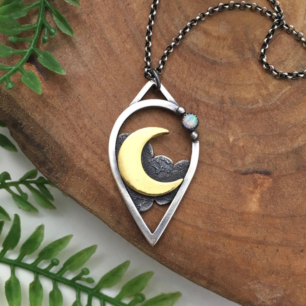 Hollow Water Drop Pendant Carved Moon Clouds Retro Simple Necklace