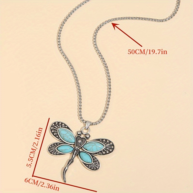 Vintage Dragonfly Turquoise Pendant Necklace