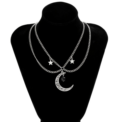 vintage hollow moon and star shape necklace