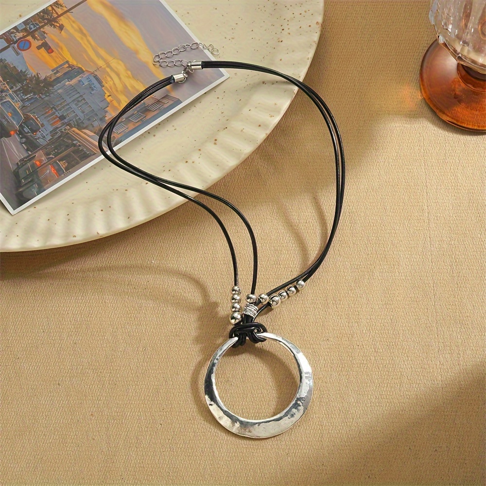 Vintage Boho Alloy Round Hollow Pendant Necklace