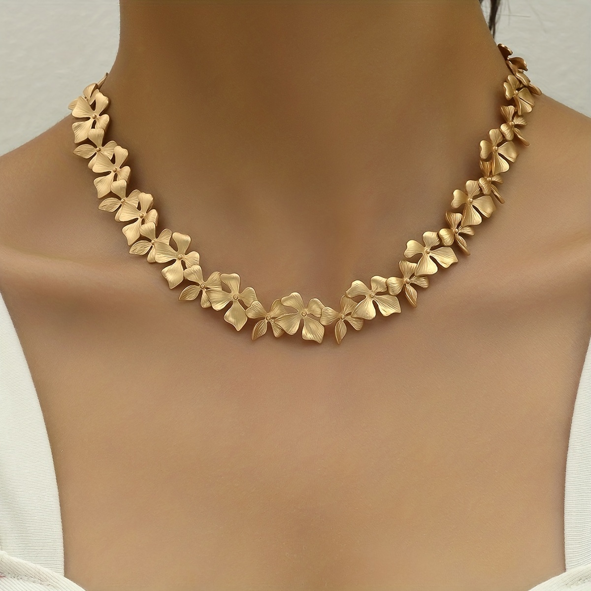 Vintage-Inspired Matte Gold Lilac Floral Choker Necklace