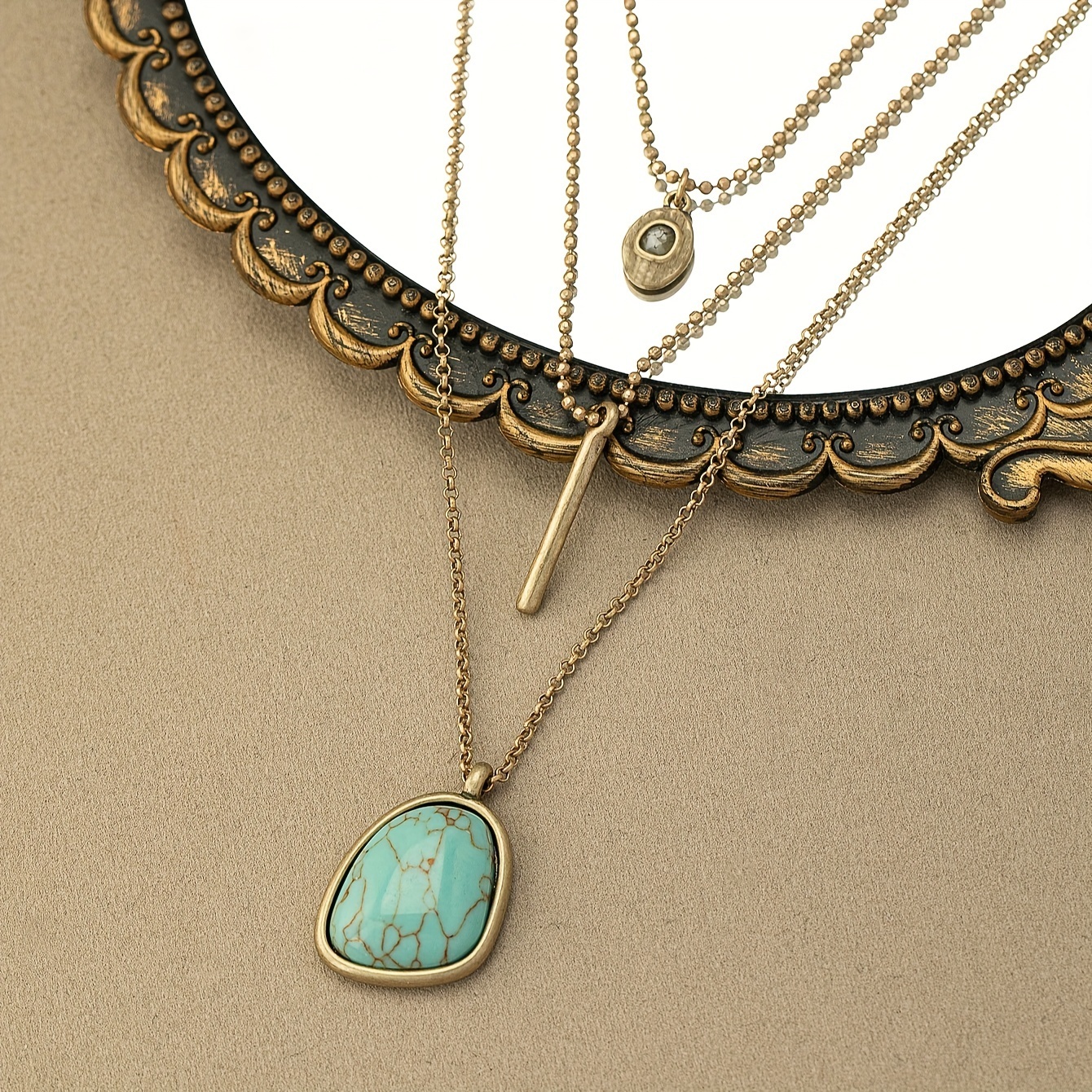 Vintage Boho Turquoise Three Layer Necklace 