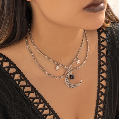 vintage hollow moon and star shape necklace
