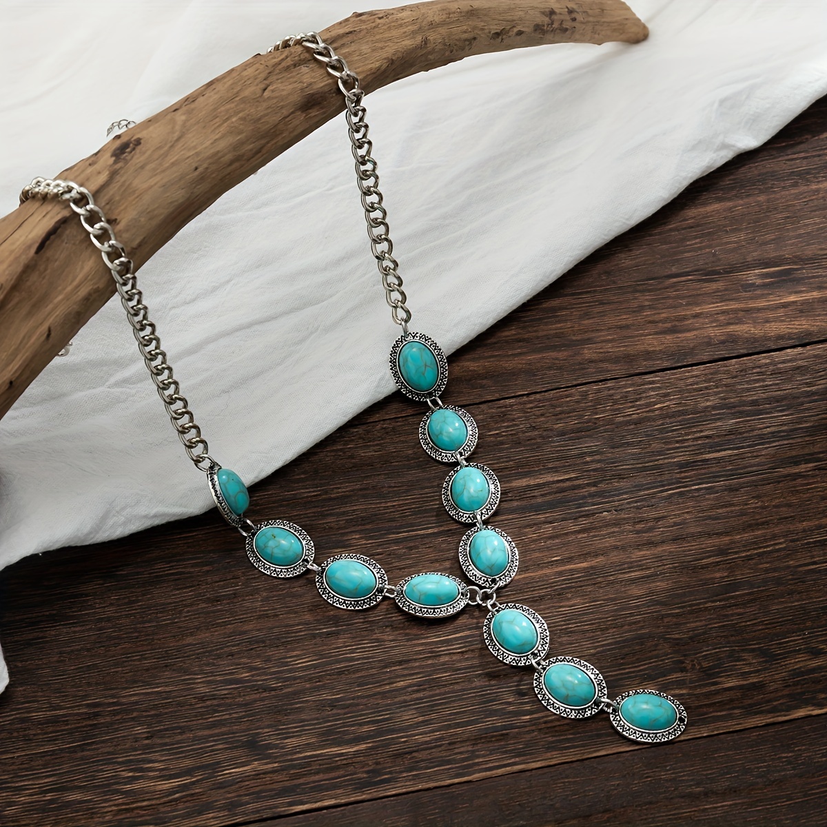 Vintage Turquoise Resort Beach Ocean Y Shape Pendant Necklace