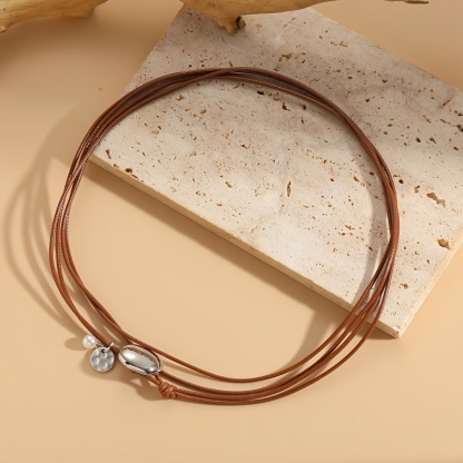 Bohemian Leather Layered Stacked Minimalist Pendant Necklace