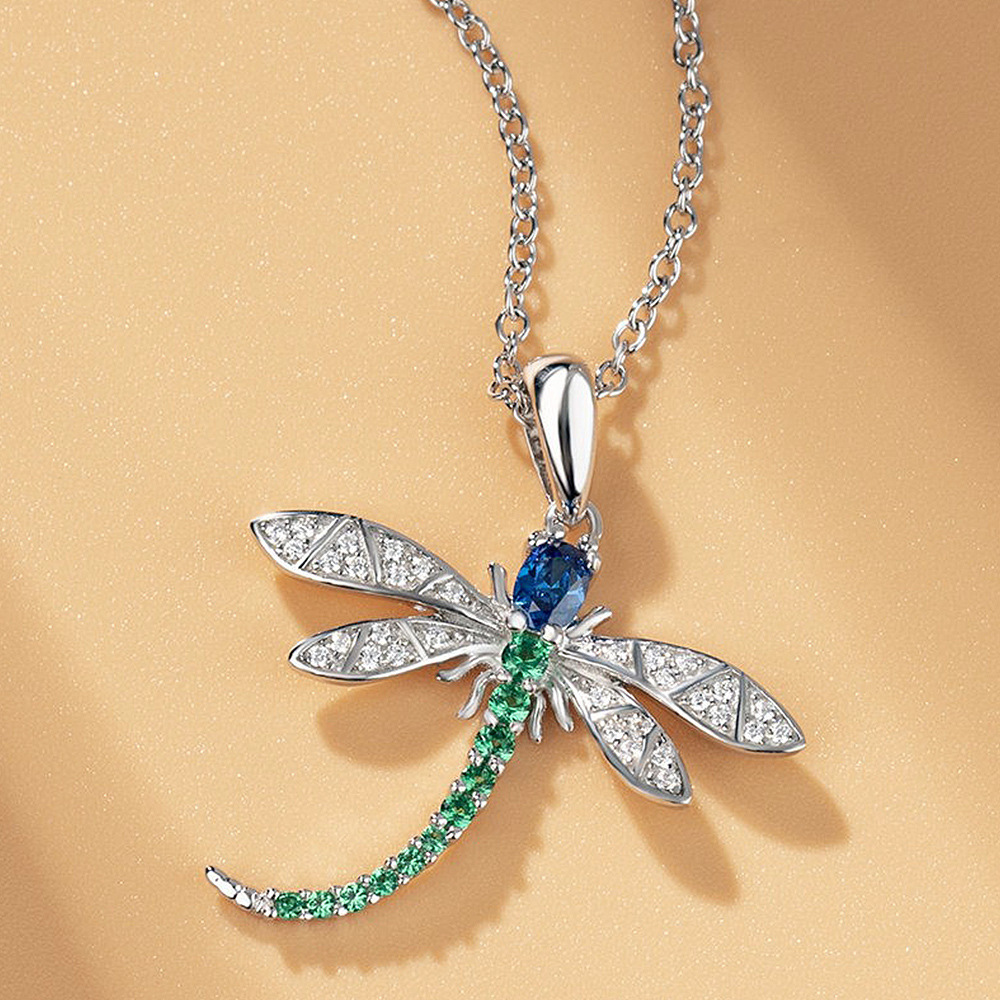 Fashionable Zircon Gemstone Cute and Versatile Long Dragonfly Pendant Necklace