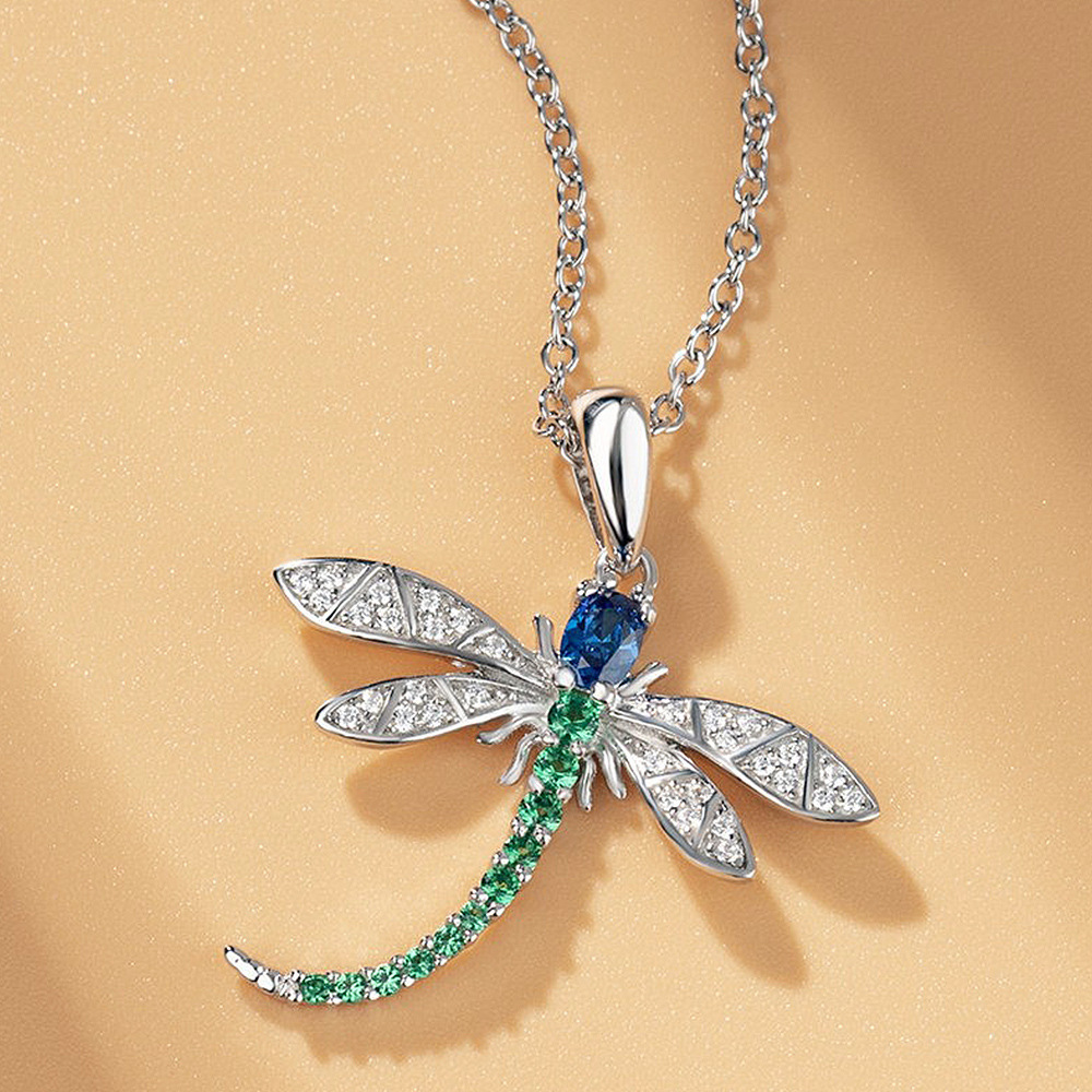 Fashionable Zircon Gemstone Cute and Versatile Long Dragonfly Pendant Necklace