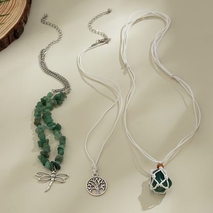 3pcs/set Handmade Irregular Stone Adjustable Necklace (Stone Pendant Size Color Random)