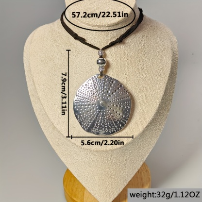 Silvery Boho Round Pendant Simple Pattern Necklace 