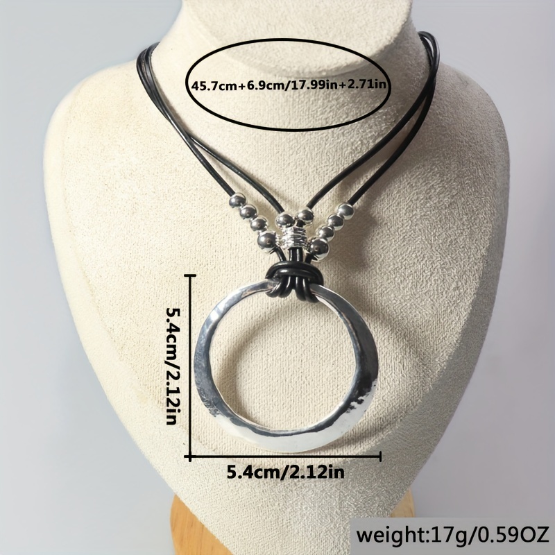 Vintage Boho Alloy Round Hollow Pendant Necklace