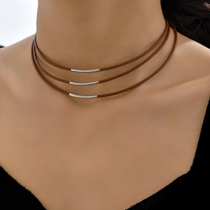 Multi-layer Bohemian Style Leather Rope Metal Collar Necklace 