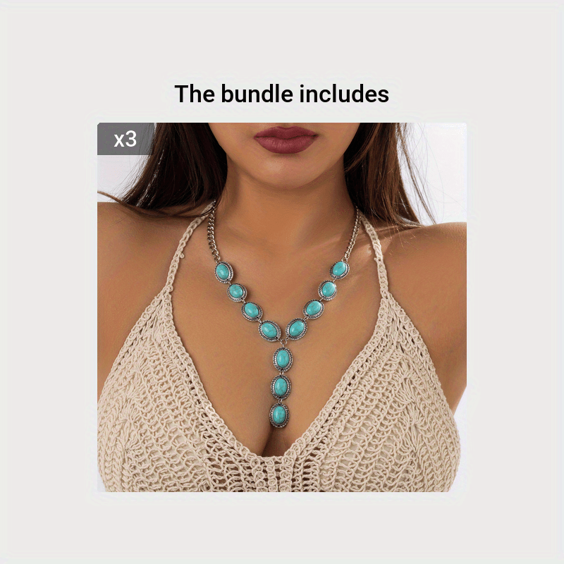 Vintage Turquoise Resort Beach Ocean Y Shape Pendant Necklace