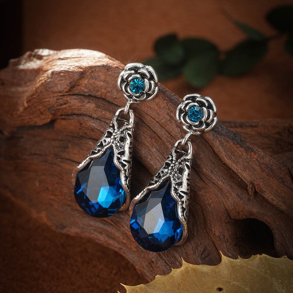 Bohemian Hollow Flower Drop Shape Crystal Glass Palace Style Earrings-canovaniajewelry