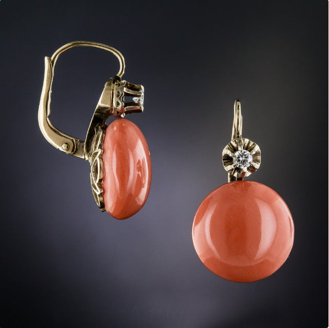 Boho Orange Red Coral Diamond Vintage Earrings-canovaniajewelry