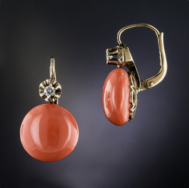 Boho Orange Red Coral Diamond Vintage Earrings-canovaniajewelry