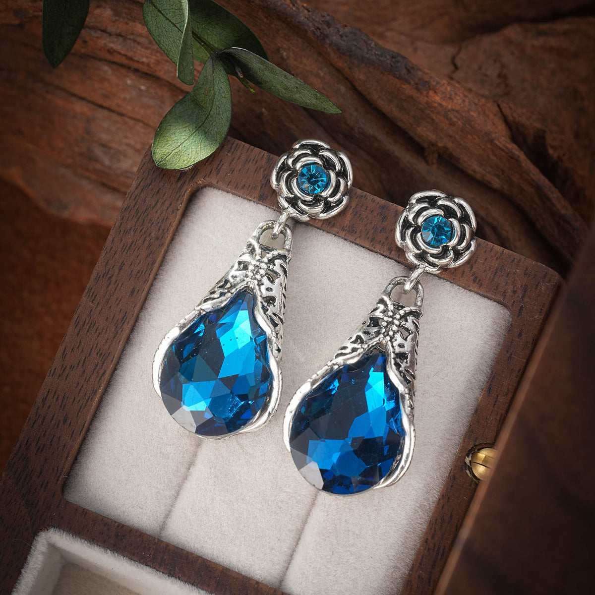 Bohemian Hollow Flower Drop Shape Crystal Glass Palace Style Earrings-canovaniajewelry