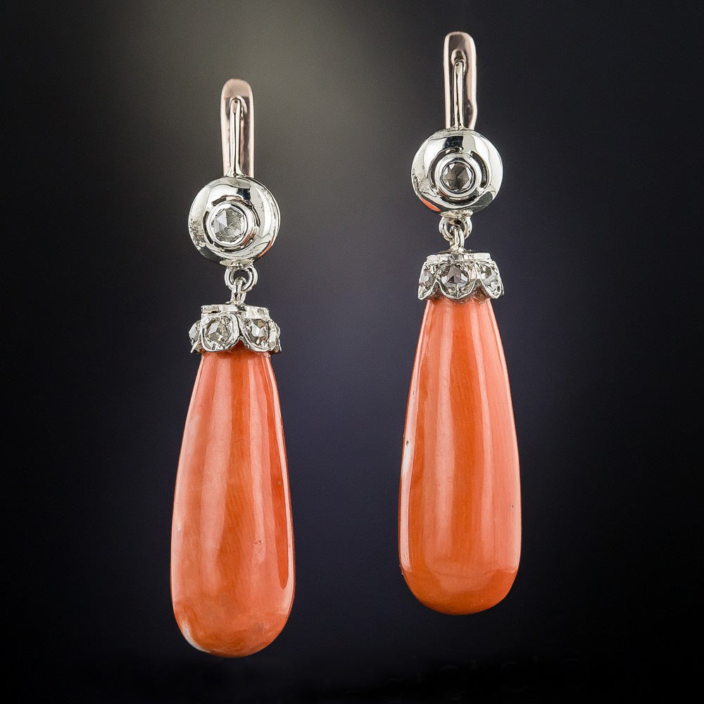 Bohemian Antique Coral Drop Diamond Earrings-canovaniajewelry