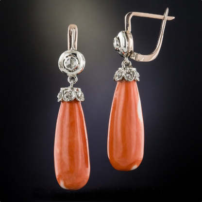 Bohemian Antique Coral Drop Diamond Earrings-canovaniajewelry