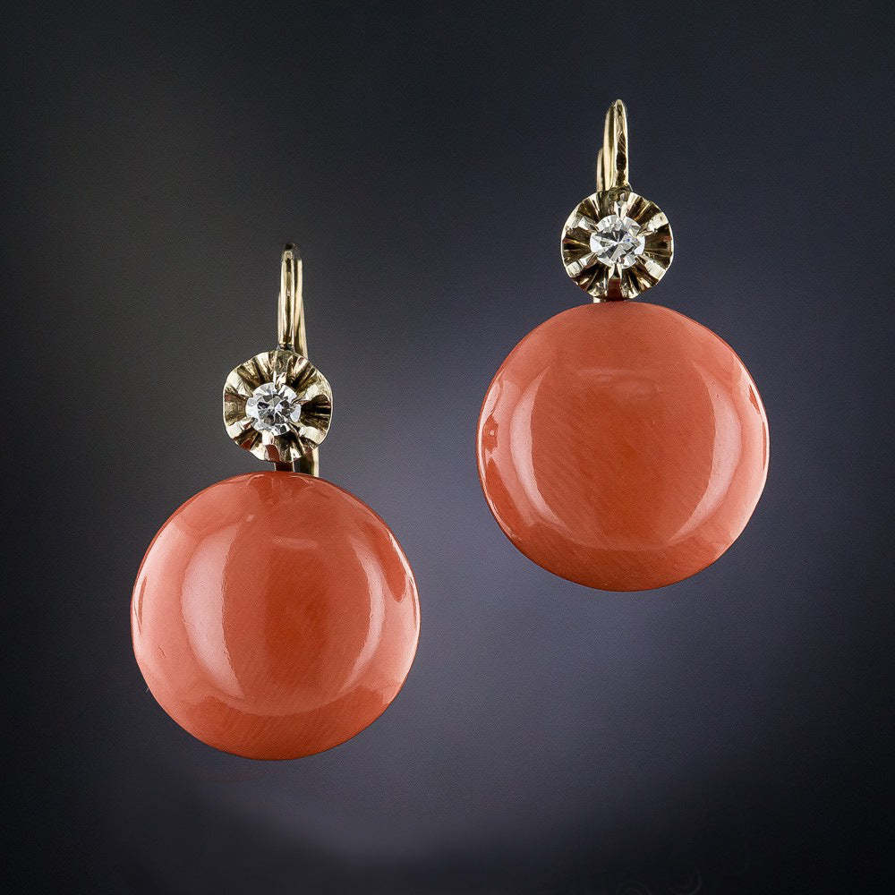 Boho Orange Red Coral Diamond Vintage Earrings-canovaniajewelry