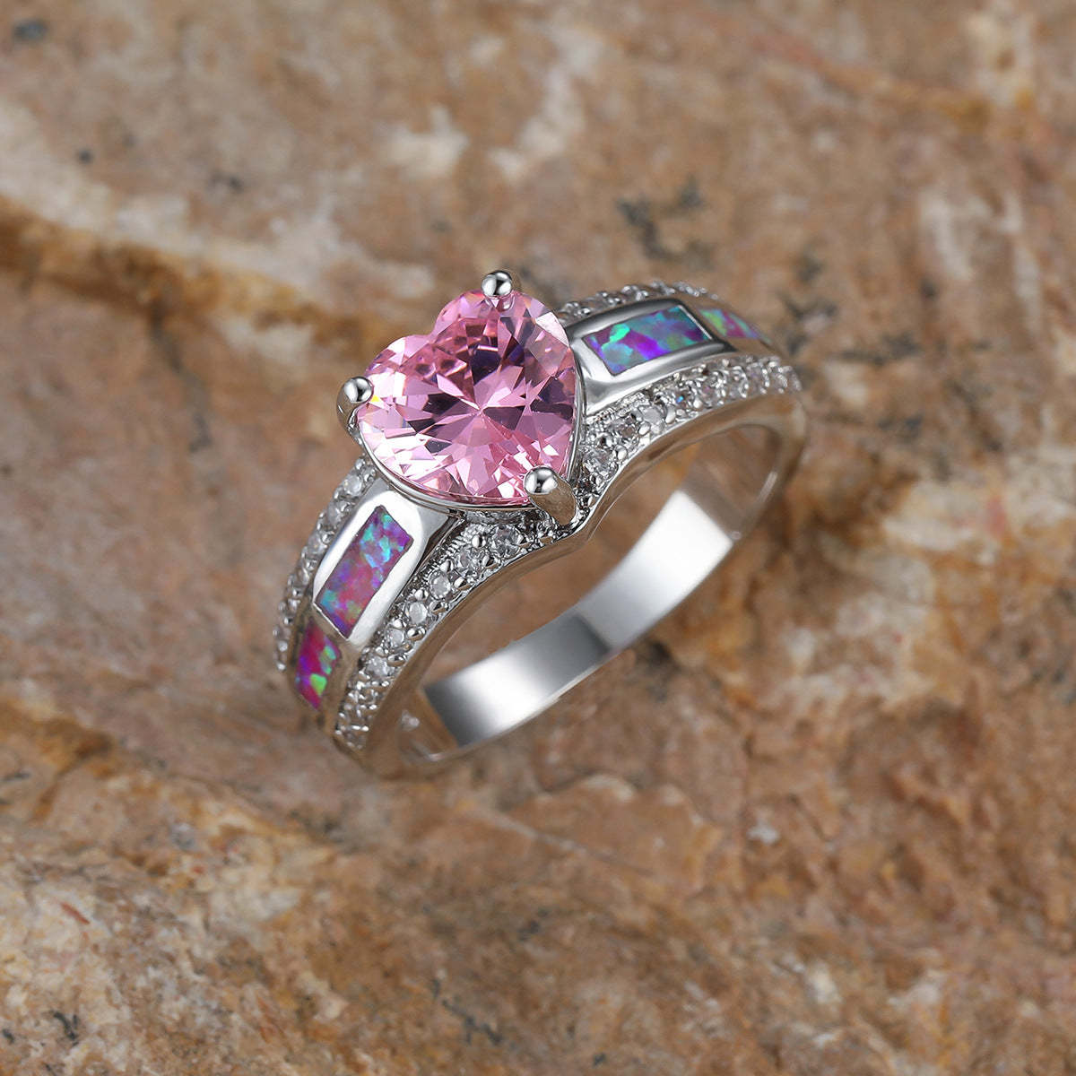Fashion Jewelry S925 Pink Opal Pink Heart-shaped Ring Women's Versatile Ring-canovaniajewelry