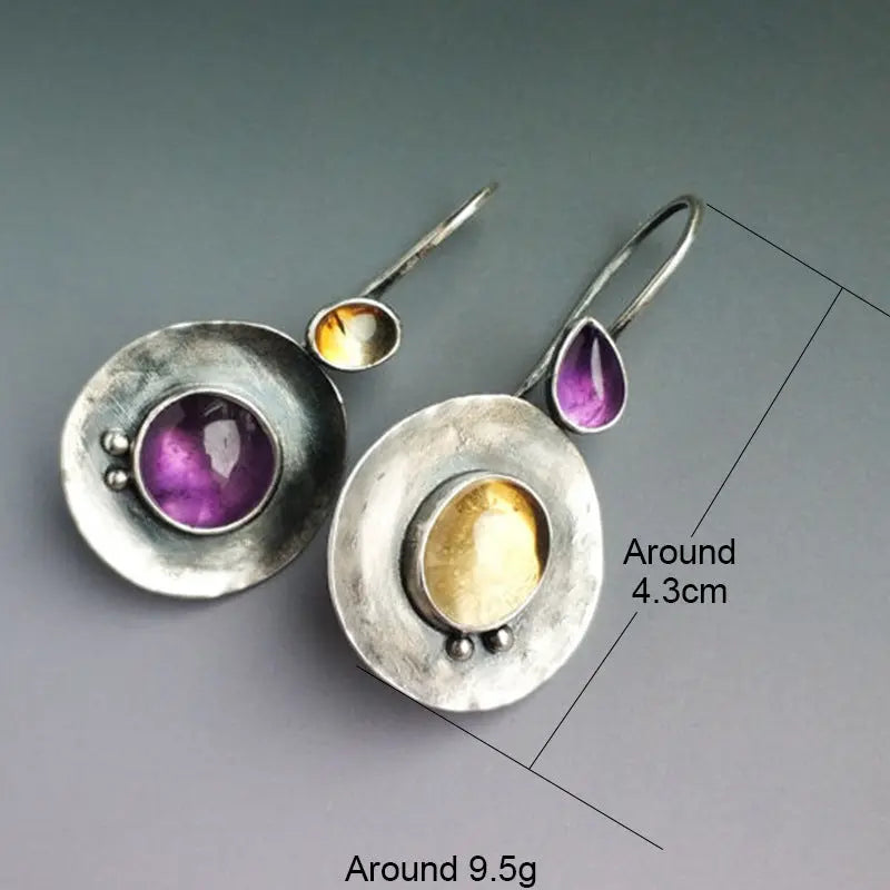 Round Purple Stone Earrings-canovaniajewelry