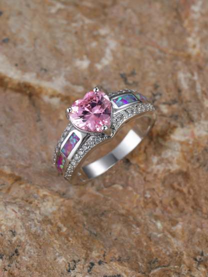 Fashion Jewelry S925 Pink Opal Pink Heart-shaped Ring Women's Versatile Ring-canovaniajewelry