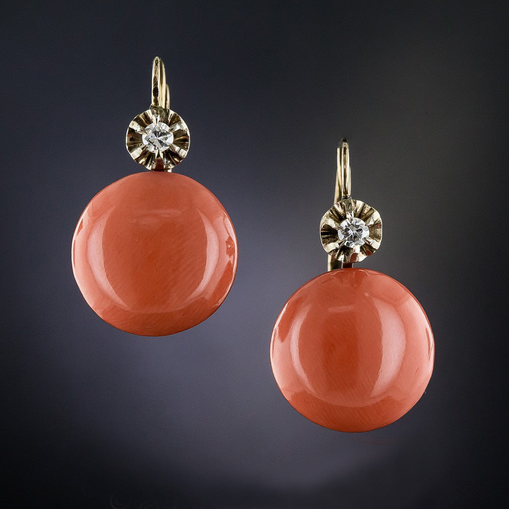 Boho Orange Red Coral Diamond Vintage Earrings-canovaniajewelry