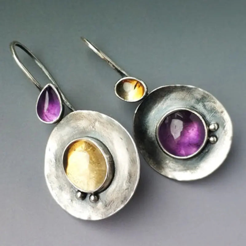 Round Purple Stone Earrings-canovaniajewelry