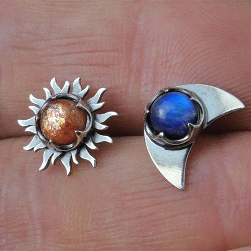 Sun Moon Jeweled Stud Earrings-canovaniajewelry