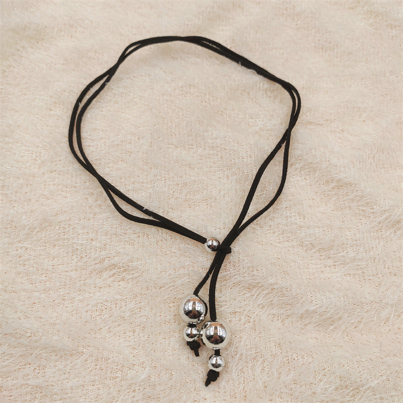 Silver Beaded Leather Cord Adjustable Necklace-canovaniajewelry