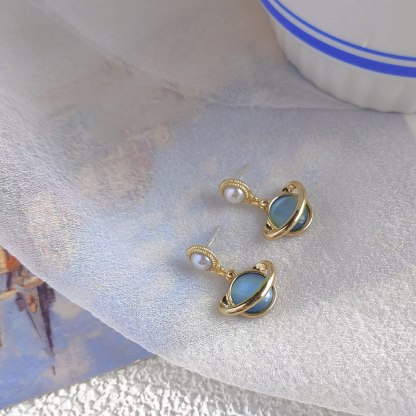 Glass Opal Starry Blue Earrings-canovaniajewelry