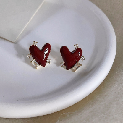 Burgundy love earrings-canovaniajewelry