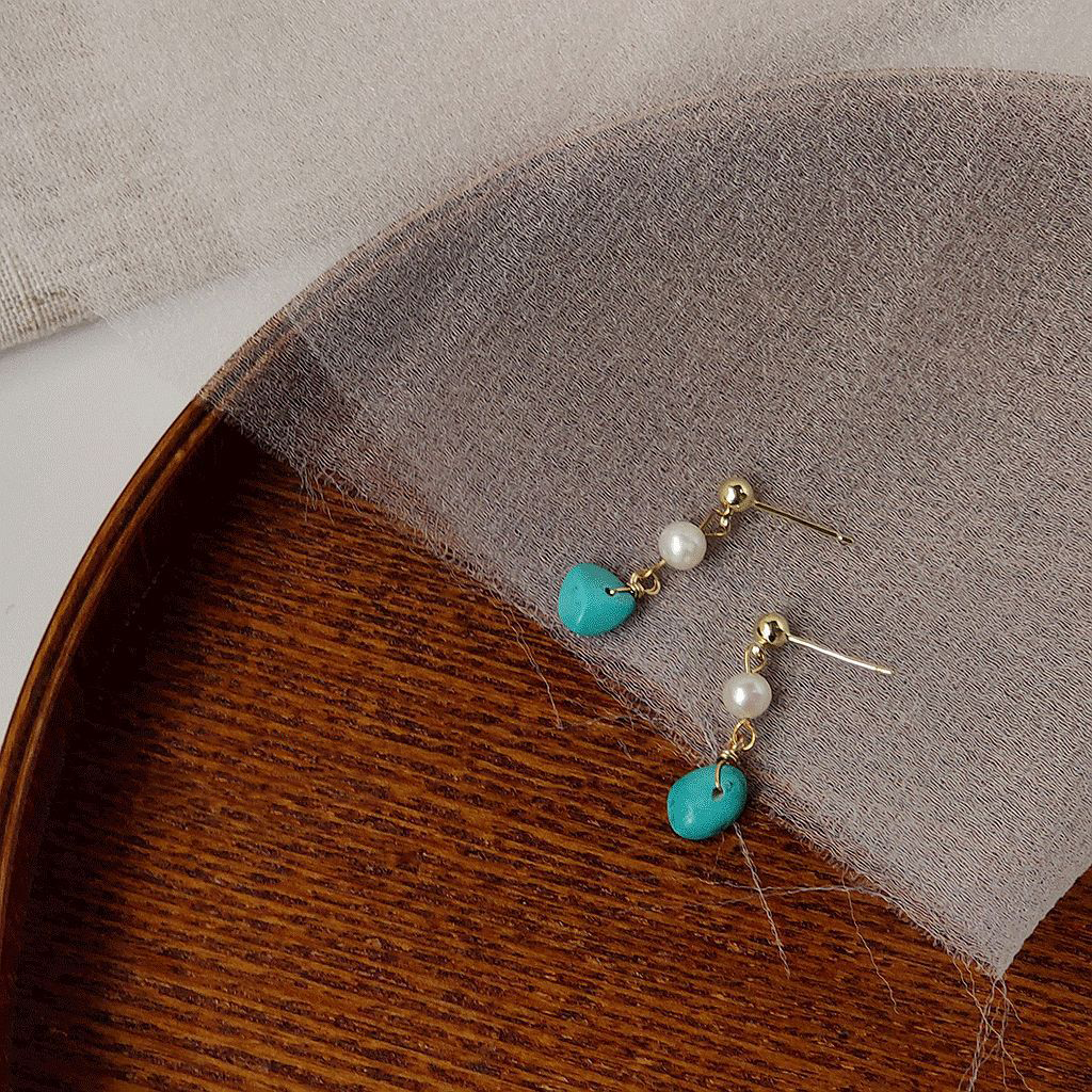 Freshwater Pearl and Turquoise Earrings-canovaniajewelry