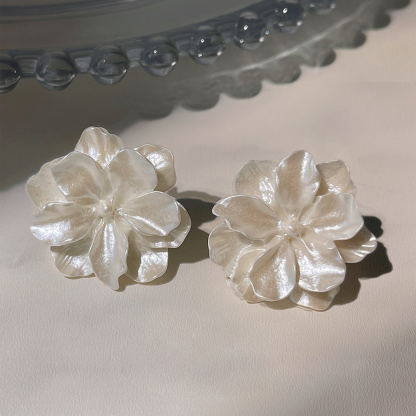 925 Silver Needle White Pearl Camellia Stud Earrings-canovaniajewelry