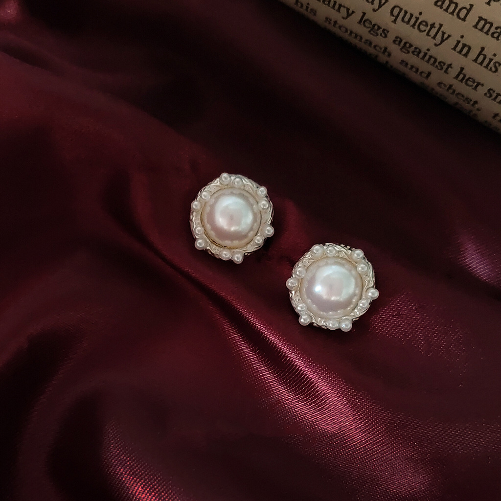 Round pearl bezel earrings-canovaniajewelry