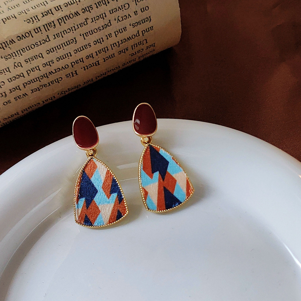 Colorful patchwork velvet geometric earrings-canovaniajewelry
