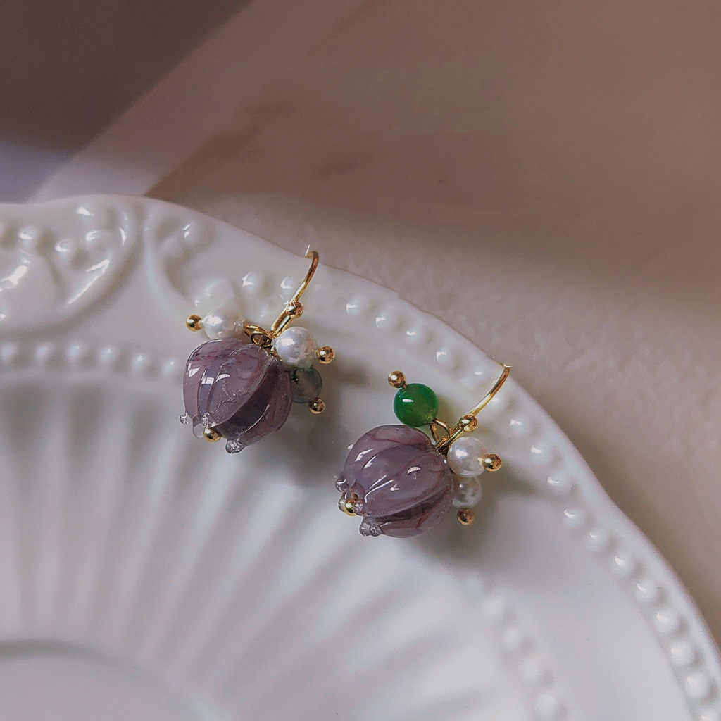 Glass lotus earrings-canovaniajewelry