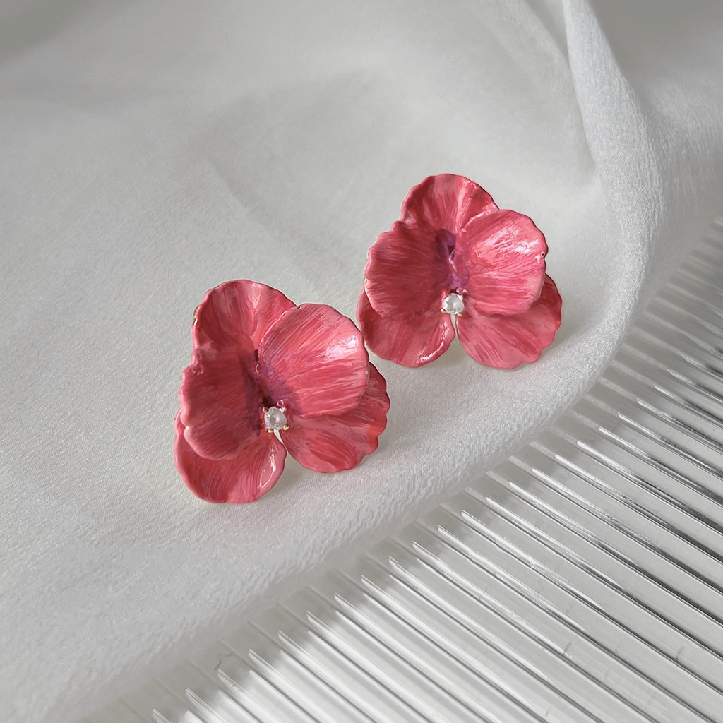 925 silver needle drop glaze three-dimensional petal earrings-canovaniajewelry