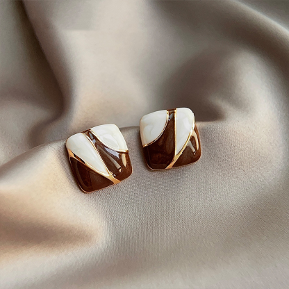 Retro square two-tone earrings-canovaniajewelry
