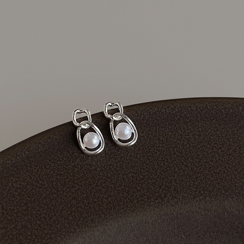 925 silver needle pearl geometric stud earrings-canovaniajewelry